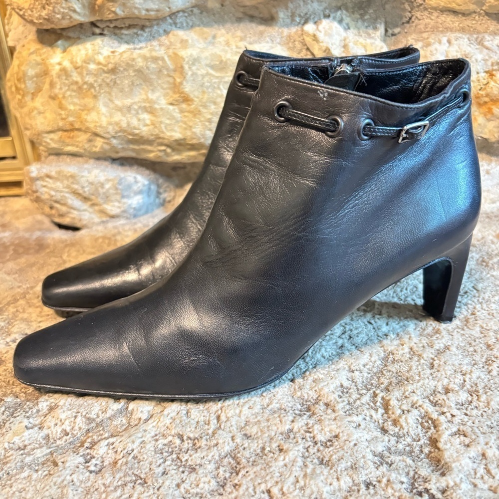 PREVATA Black Soft Leather Short Ankle High Heel Side Zip Boots Booties 7.5 - Picture 5 of 10